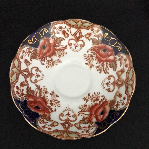 Vintage BELL Bone China Tea Cup & Saucer Cobalt Blue with Red Flower - Picture 6 of 8